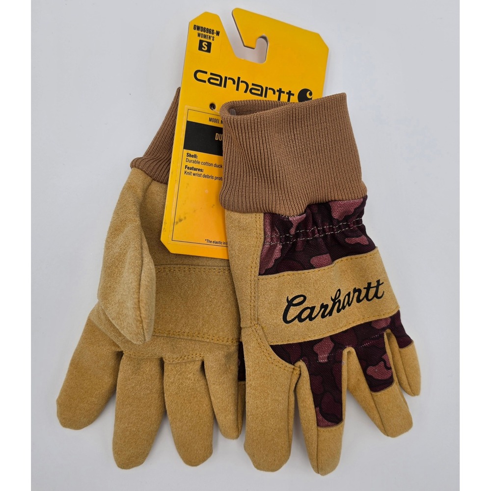 Carhartt Womens Duck Synthetic Suede Knit Cuff Work Gloves Camo GW0696S-W Small